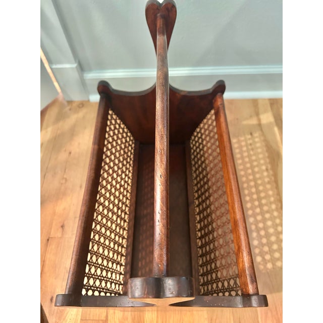 Mid 20th Century Mid-Century Italian Walnut & Woven Cane Canterbury Magazine Holder For Sale - Image 5 of 10