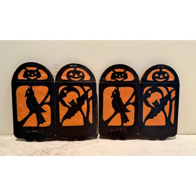 Black Vintage 1930s Halloween Cardboard and Paper Lanterns, Set of 2 For Sale - Image 8 of 9