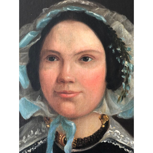 Portraiture Antique Original Oil Painting of a Dutch Lady, 19th Century Portrait Art For Sale - Image 3 of 11
