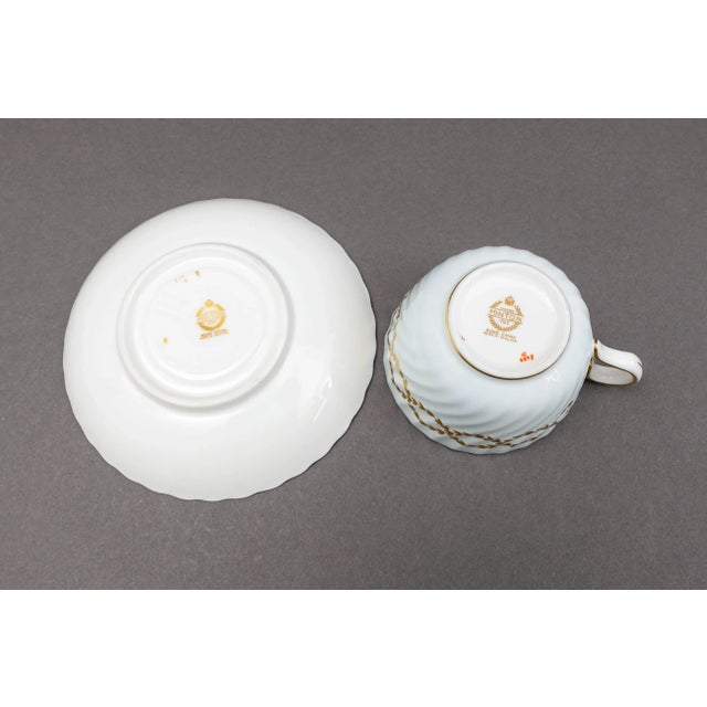 Baby Blue Late 20th Century Minton England S600 Gold Laurel Leaves Light Blue Tea Cup & Saucer Set- 8 Pieces For Sale - Image 8 of 10