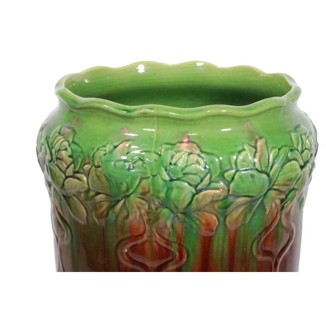 Antique Majolica Umbrella Cane Stand Att. To Roseville Pottery For Sale - Image 17 of 17