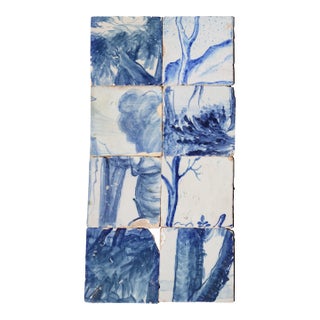 Antique Set of 8 Baroque Portuguese Tiles, 18th Century Blue & White Figural and Landscape Scene For Sale