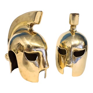 Vintage Solid Brass Trojan Helmet Bookends For Sale