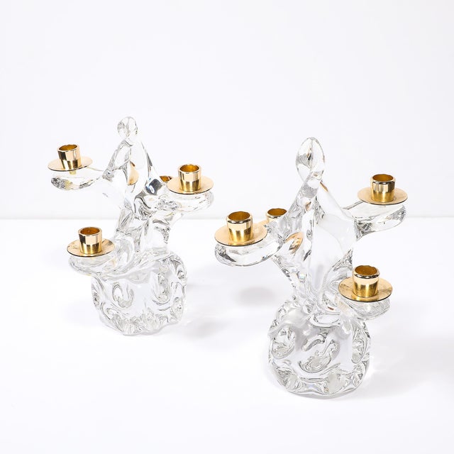 Pair of Mid-Century Crystal & Brass Tree Form Candelabras Signed Schneider For Sale - Image 13 of 15