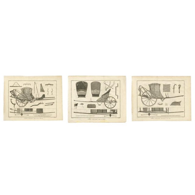 Three French Post Chaise & Cabriolet Engineering Engravings, 1771, Set of 3 For Sale - Image 9 of 9