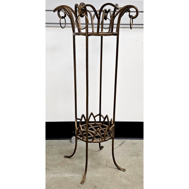 Modern Late 20th Century Pier Luigi Colli Style Forged Wrought Golden Iron Tiered Plant Stand For Sale - Image 3 of 9