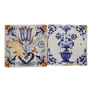 17th-18th Century Set of Two Delft Tiles, Earthenware