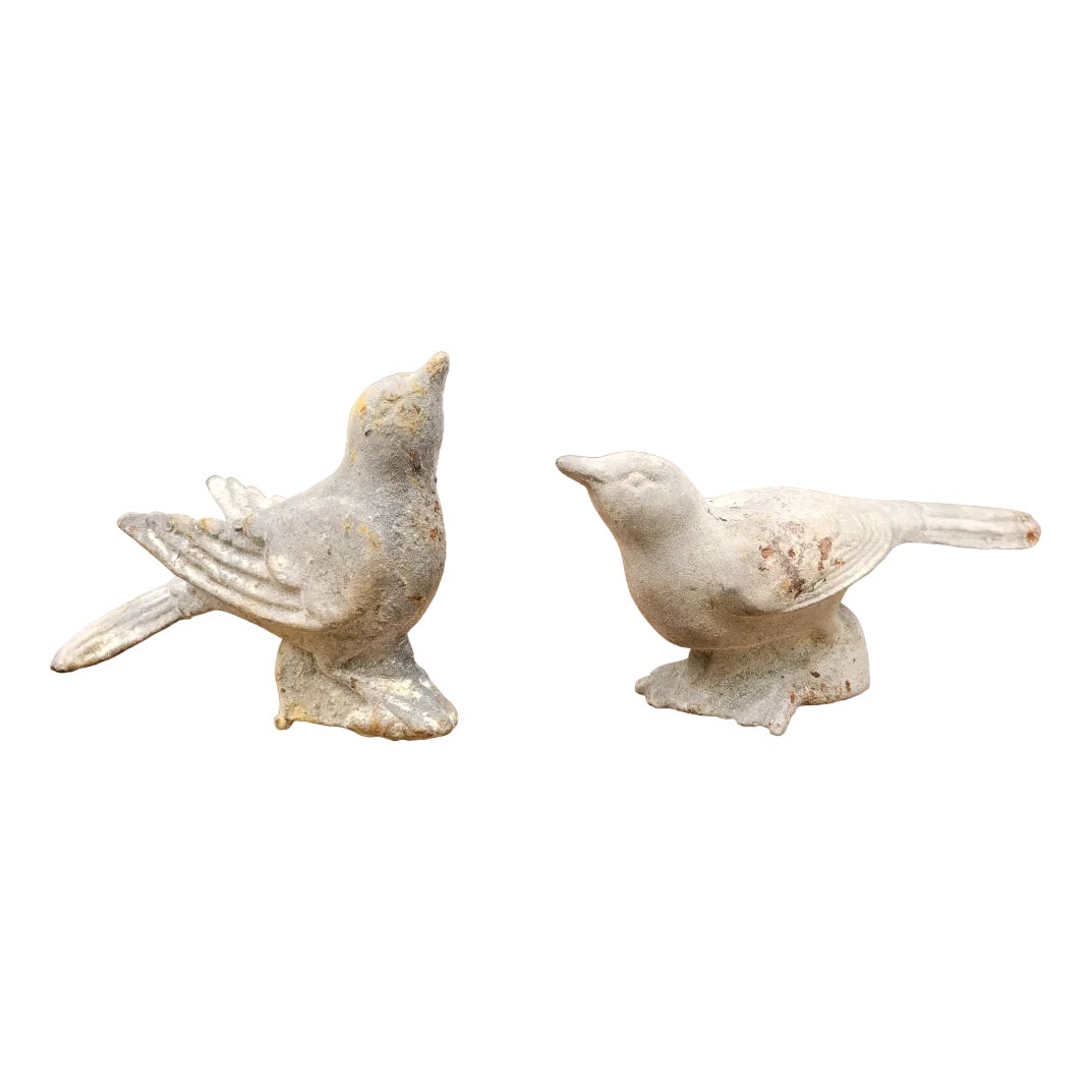 Cast Iron Statue Birds, Set of 2 | Chairish