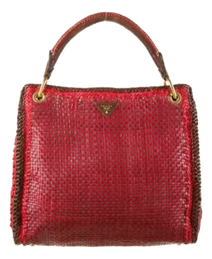 2020s Prada Bag Red Brown Check Madras Hobo Shoulder Satchel Gold Hand Woven Leather