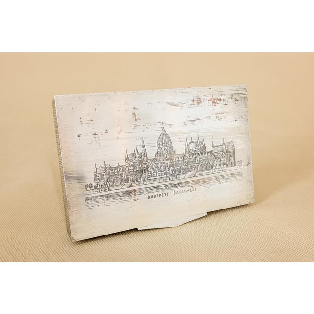 Mid-Century Metal & Wood Budapest Parliament Cigarette Box For Sale - Image 4 of 13
