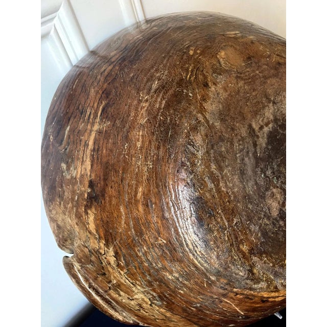 Large Antique Americana Carved Elm Burl Bowl with Handles For Sale - Image 9 of 13