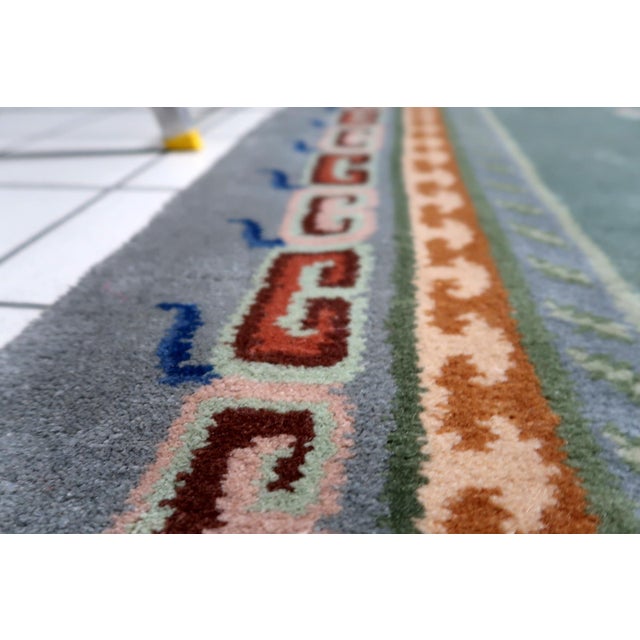 Vintage Tibetan Art Deco Rug, Handmade Nepal Wool Carpet 3.7' x 6.4' A captivating fusion of Himalayan tradition and Art...