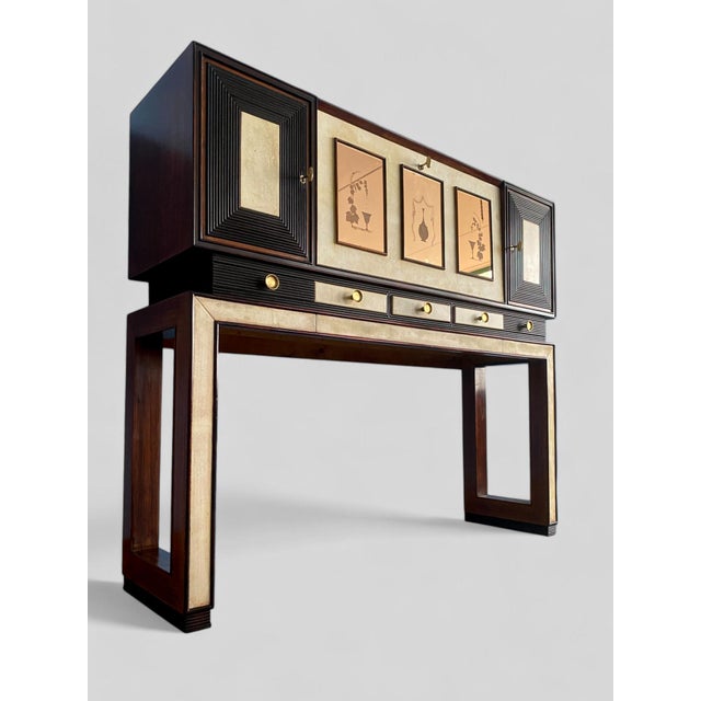 Italian Art Deco Parchment Cabinet Bar attributed to Osvaldo Borsani, 1940 For Sale - Image 9 of 18