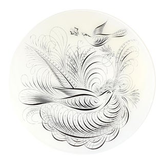 John Derian Style Decoupage Glass Plate With Calligraphy Birds For Sale