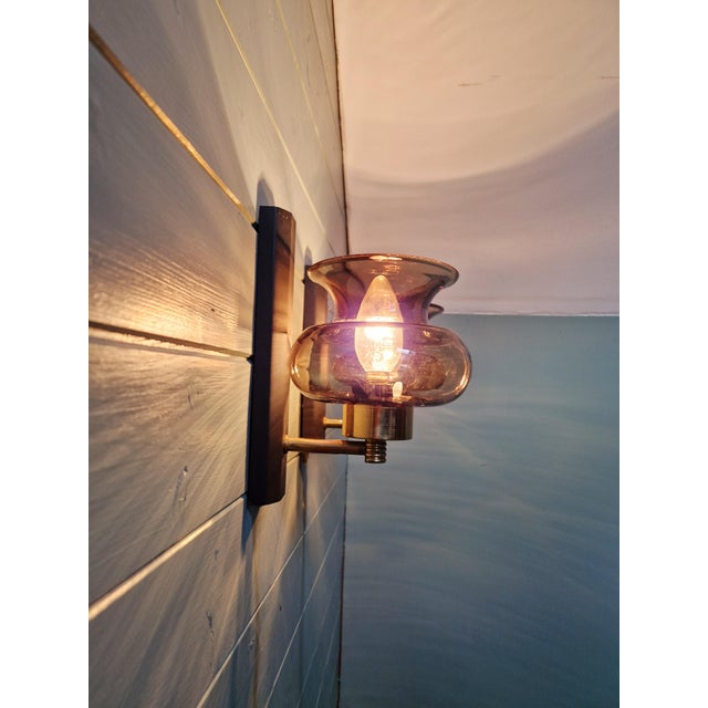 Brass and Smoked Glass Wall Sconces, 1960s, Set of 2 For Sale - Image 12 of 16