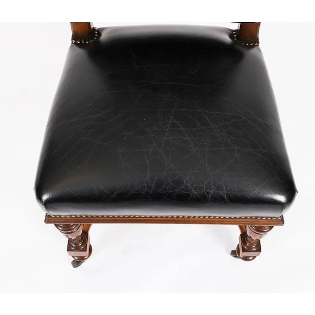 Antique French Walnut and Black Leather Dining Chairs, 19th Century, Set 12 For Sale - Image 9 of 13