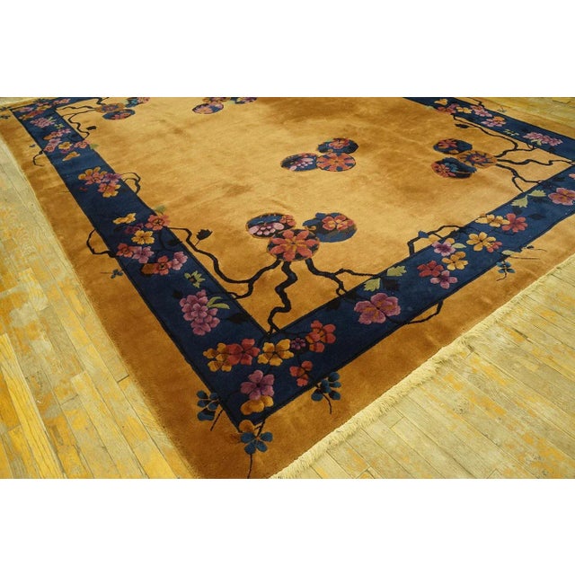 Goldenrod 1920s Goldenord Floral Medallions Antique Chinese Art Deco Carpet 9' X 11' 7" Knotted Wool Rug For Sale - Image 8 of 9