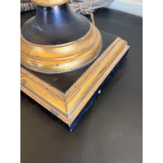 Vintage Italian Wooden Ebonized & Parcel Gilt Tall Table Lamp With New Drum Shade For Sale - Image 13 of 15