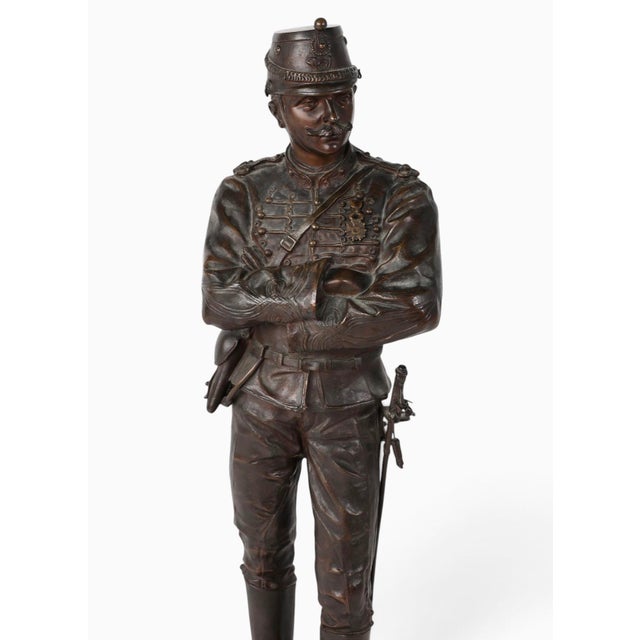 Realism Charles Anfrie —Rare 24.5” French Belle Époque Patriotic Military Bronze— Salon 1886 For Sale - Image 3 of 8
