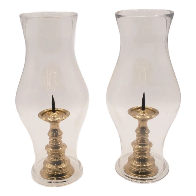 Pair of Brass Pricket Candlesticks With Globes For Sale