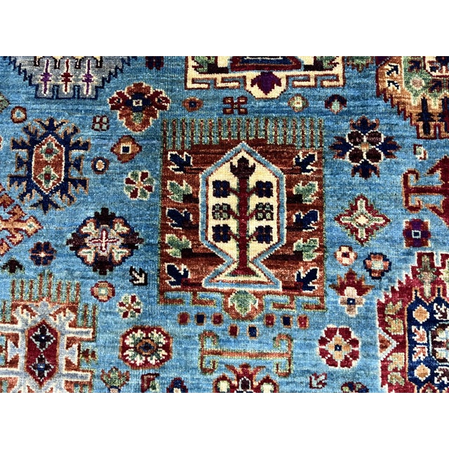 Turquoise Kazak Style Tree of Life Rug - 4'9" X 6'3" For Sale - Image 6 of 10