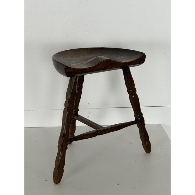 Wood Danish Oak Tripod Stool with Sculpted Saddle Seat, 1960s For Sale - Image 7 of 7
