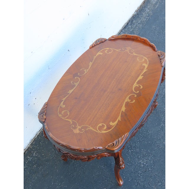 French Hand Carved Inlay Coffee Table 6922 For Sale - Image 13 of 17