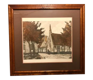 Early 20th Century Village Church Numbered Etching by Paul Louis Guilbert, Framed