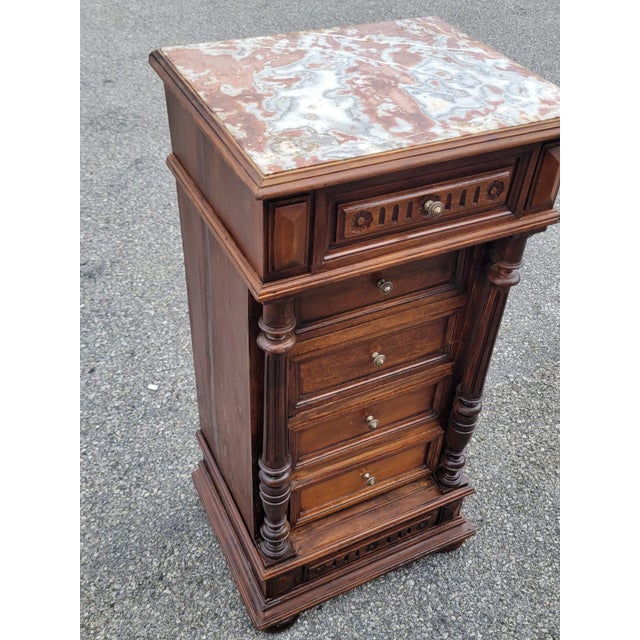 French 19th Century French Antique Walnut Marble Top Bedside Cabinet Nightstand For Sale - Image 3 of 18