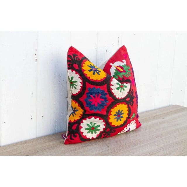 1950s Parigul Vintage Suzani Square Pillow For Sale - Image 5 of 9