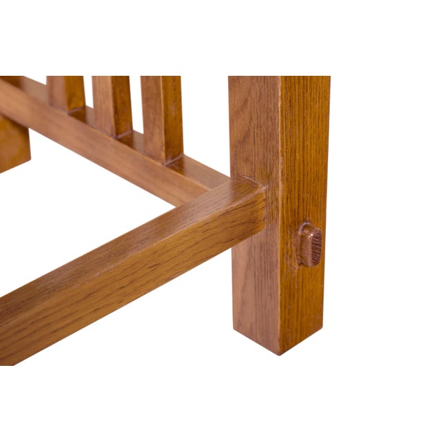 Crafters and Weavers Mission Spindle Stool - Quarter Sawn Oak & Leather - Michael's Cherry For Sale - Image 4 of 9