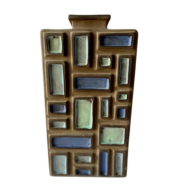 Chocolate 1960s John W Delaplane Indiana Modernist Pottery Matte Bottle Vase With Mosaic Decoration For Sale - Image 8 of 8