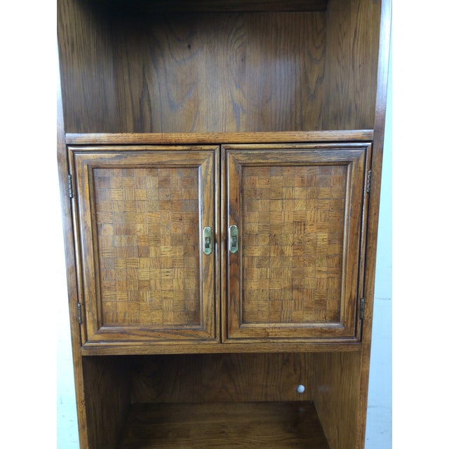 1970s Vintage Campaign Style Oak Wall Unit With Brass Hardware For Sale - Image 5 of 17