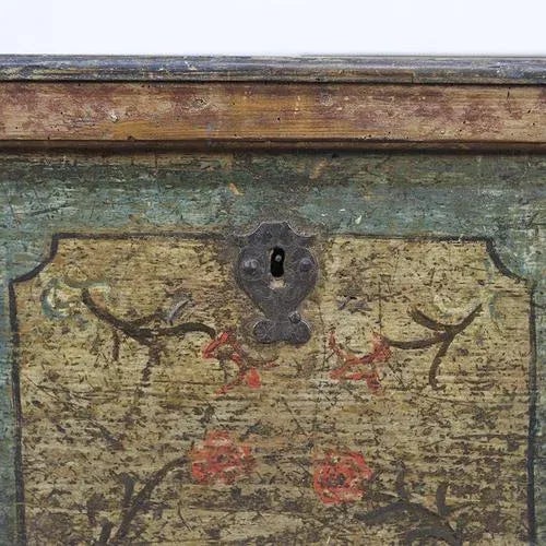 Blue Large Painted Folk Art Chest, 1753 For Sale - Image 8 of 12