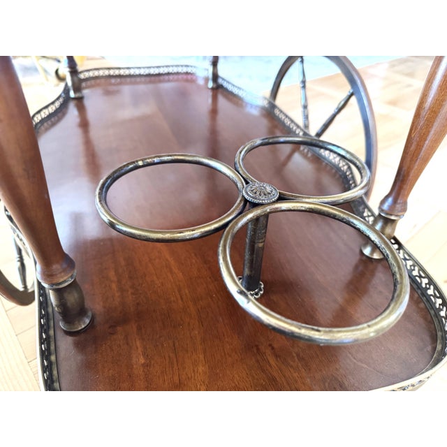 Mid-Century Bar Cart with Folding Leaves, Brass Gallery, and Spoked Wheels, 1960s For Sale - Image 9 of 18