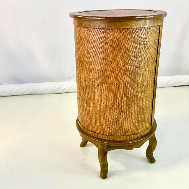 1980s British Colonial Ralph Lauren Style Round Herringbone Cane & Wood Cabinet, 4 Drawers For Sale - Image 12 of 16