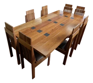 Late 20th Century Monumental Studio Crafted Dining Table & 8 Chairs, Cherry Wood & Tile