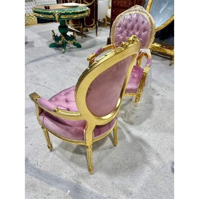 Baroque Baroque Pink Velvet Chair Set With Gold Leaf Details For Sale - Image 3 of 5