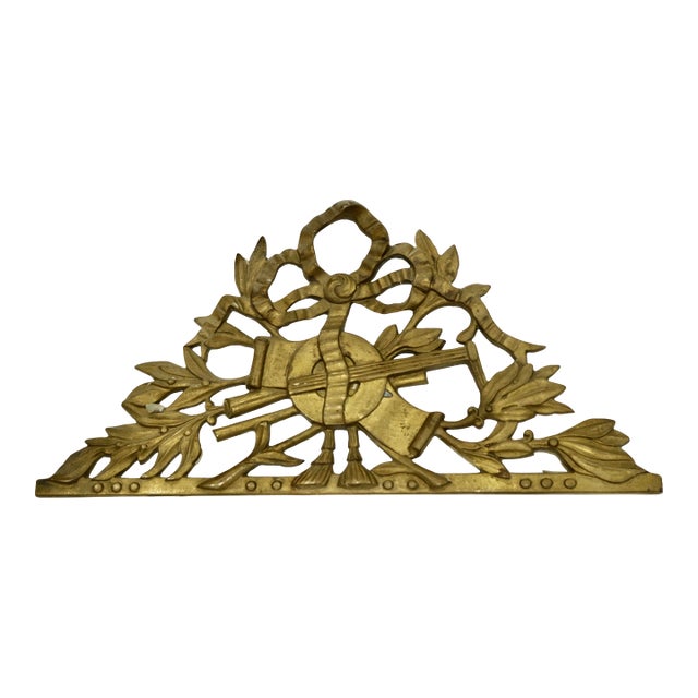 Antique French Bronze Pediment - Triangle of Laurel Leaves and Ribbons For Sale