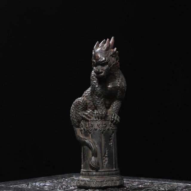 Vintage Gilt Brass Qilin Figure - Mythical Beast on Column For Sale - Image 4 of 9