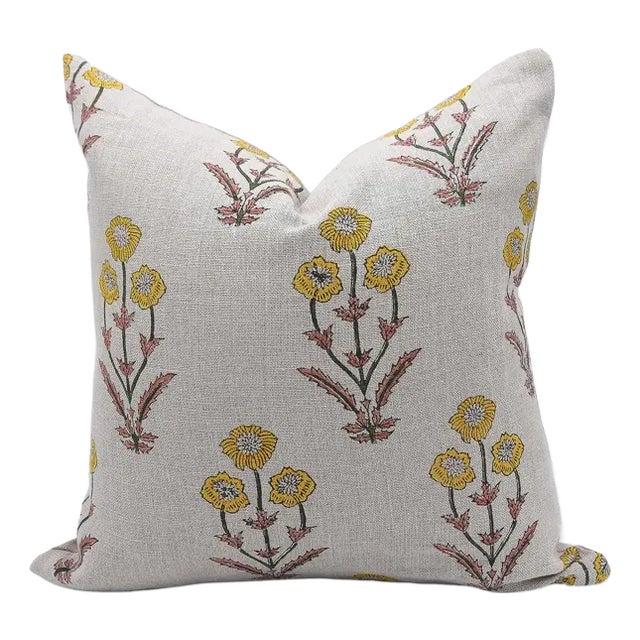 Floral Home Decor Thick Linen Cushion Cover 14x14 Inch- Amitabh For Sale