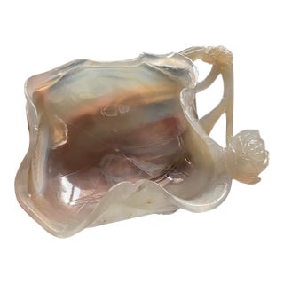 1900's Chinese Carved Agate Lotus and Frog Design Brush Washer Bowl Stunning! 1900's Chinese Carved Agate Lotus and Frog Design Brush Washer Bowl For Sale