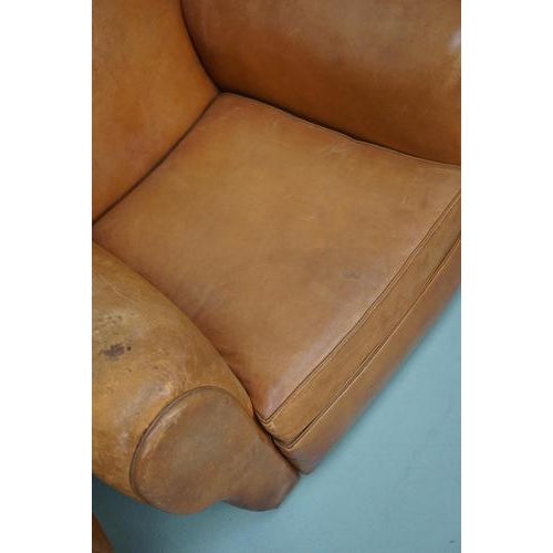 French Cognac Moustache Back Leather Club Chairs, 1950s, Set of 2 For Sale - Image 5 of 18
