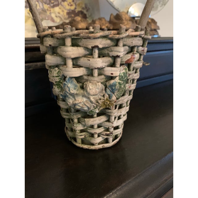 Wood Antique Barbola Roses Funeral Basket For Sale - Image 7 of 10