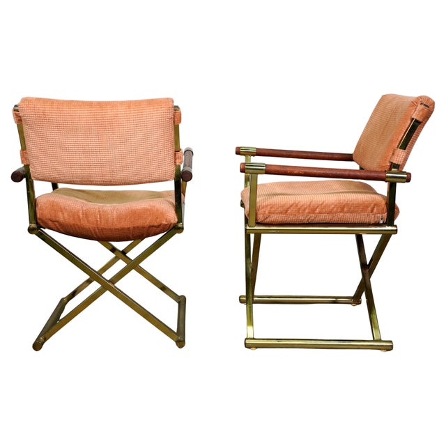 Pair of Milo Baughman Brass and Oak Directors Chairs For Sale - Image 11 of 12