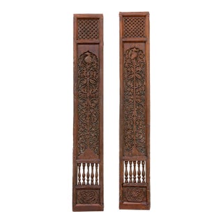 Pair of Tall Handcarved Antique Peacock Panels For Sale