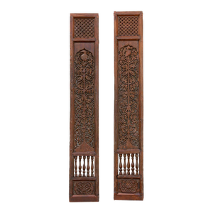 Pair of Tall Handcarved Antique Peacock Panels