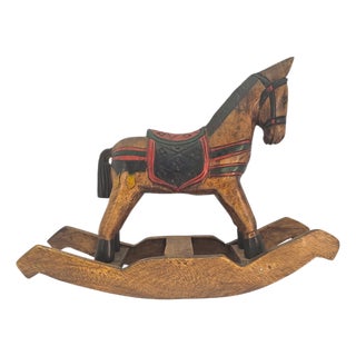 Mid-Century Mexican Folk Art Hand-Carved Polychrome Wooden Rocking Horse For Sale
