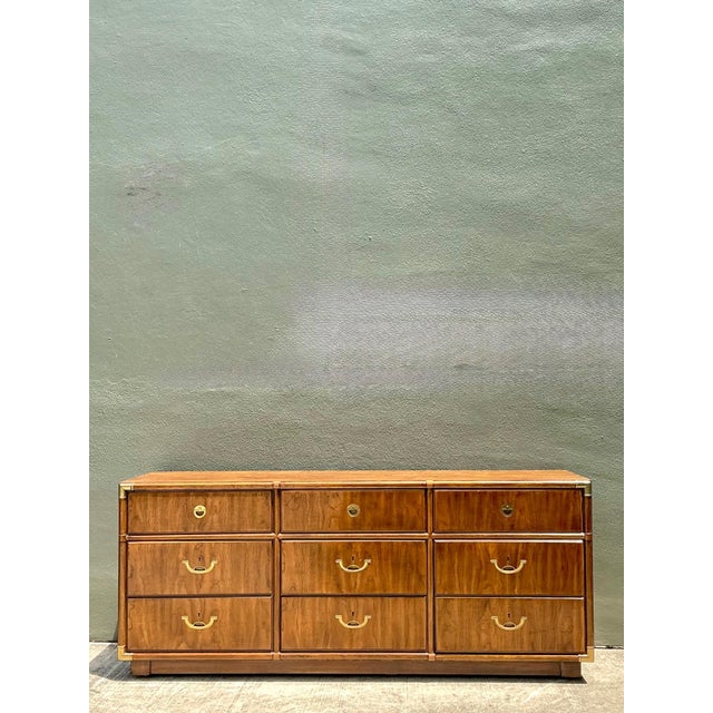 Vintage Drexel Wood and Brass Campaign Dresser For Sale In West Palm - Image 6 of 13
