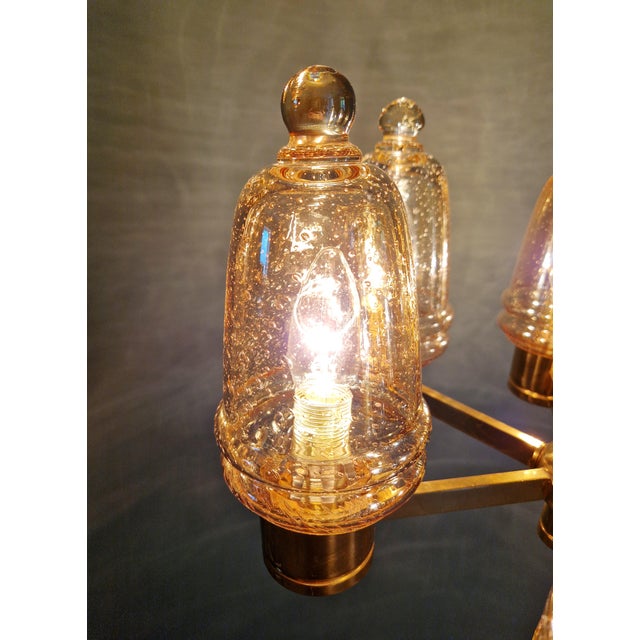 Brass Chandelier with Amber Bubble Glass Globes, 1970s For Sale - Image 15 of 18